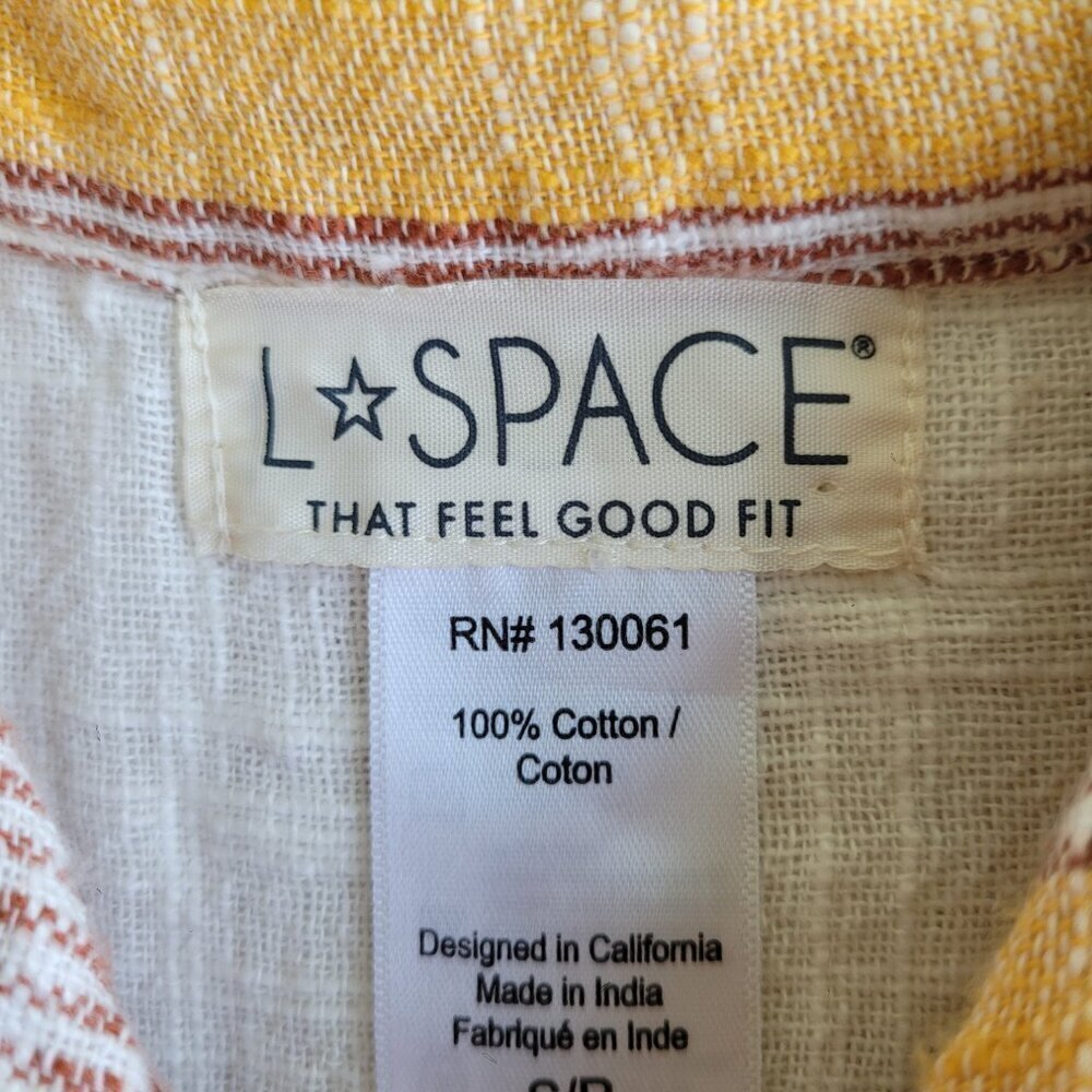 L*Space Isle Sun Plaid Button-Up Shirt Cream Orange S – Relaxed Summer Beach Sty - Picture 6 of 11